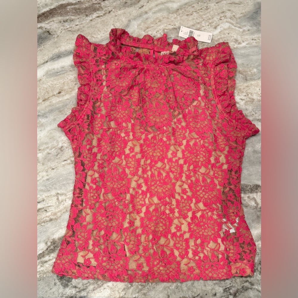 Dolan Pink/Rose Sleeveless Lace Tank